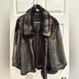 Tahari Women's Plush Faux Fur Jacket - Dark Brown, Size L, Teddy Jacket